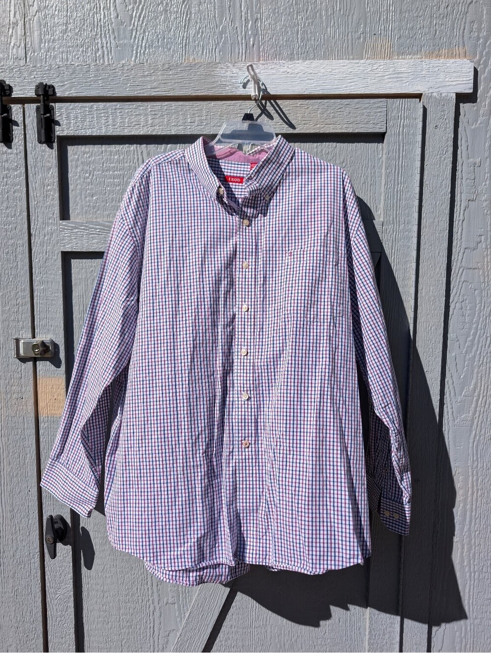 IZOD Men's 2XL Casual Button Down Shirt Long Sleeve Plaid Check Blue Purple Pink